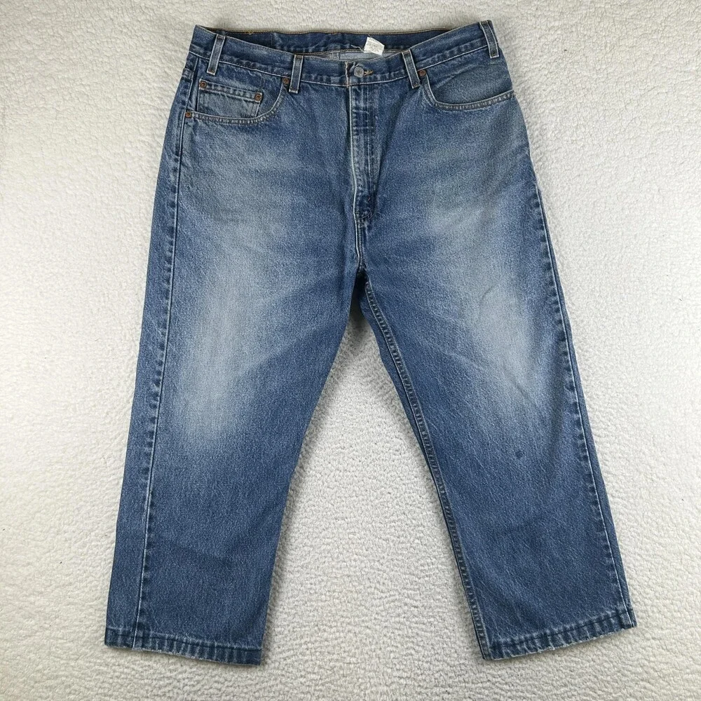 Vintage Levis 505 Jeans Mens 38x25 Medium Wash Denim Regular Fit Straight Hemmed